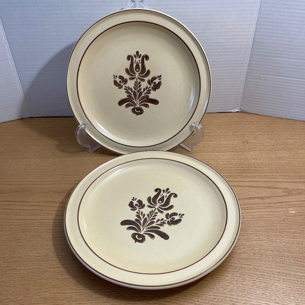 Vintage Pfaltzgraff Village Pattern Dinner Plates Set of 2 Stoneware Made in USA